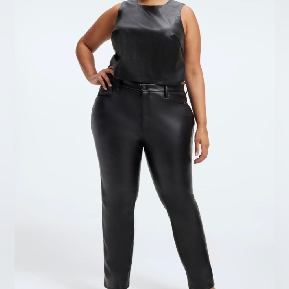 Good American Good Icon Black Faux Leather Pants 26